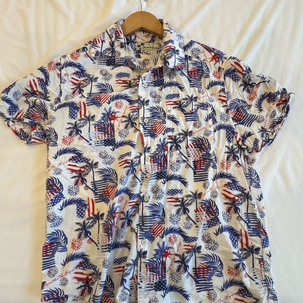 Men's Patriotic Palm Print Shirt - Red, Blue, White